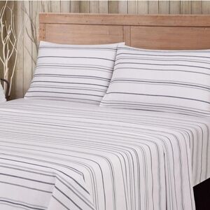 Mainstays King Size Sheet Set Grey Plaid Stripe 4 Piece Set Flannel
